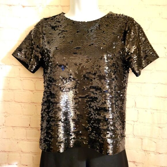 NWT Michael Kors Black Sequin Short Sleeve T-Shirt Style Top sz.XS MSRP $140 - Picture 3 of 9